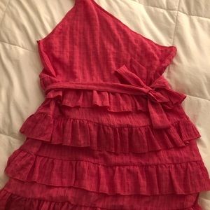 Shein one shoulder pink tiered dress